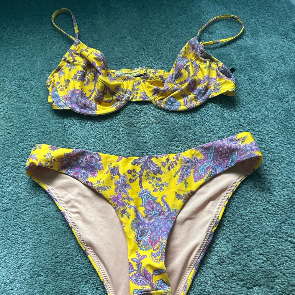 J. Crew Yellow and Purple Floral Bikini